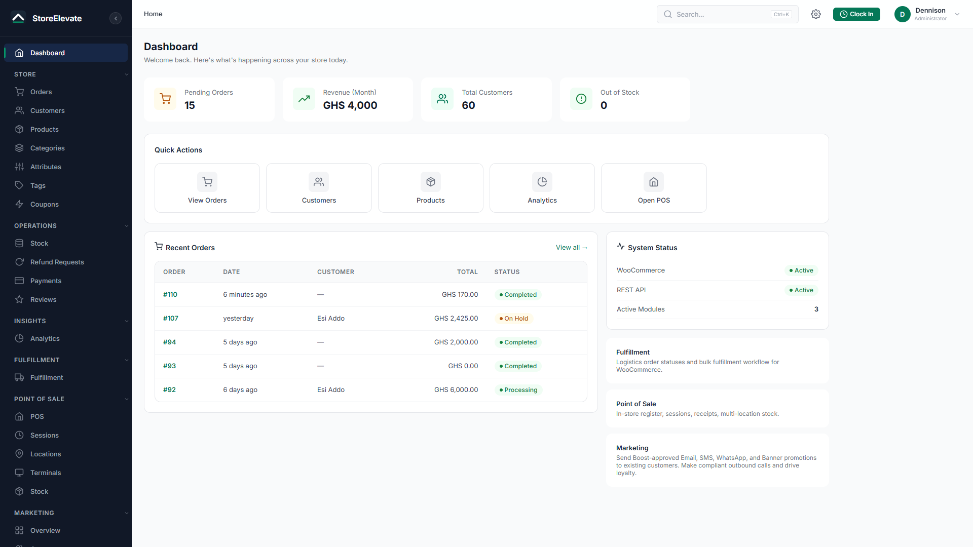 Clean StoreElevate Dashboard